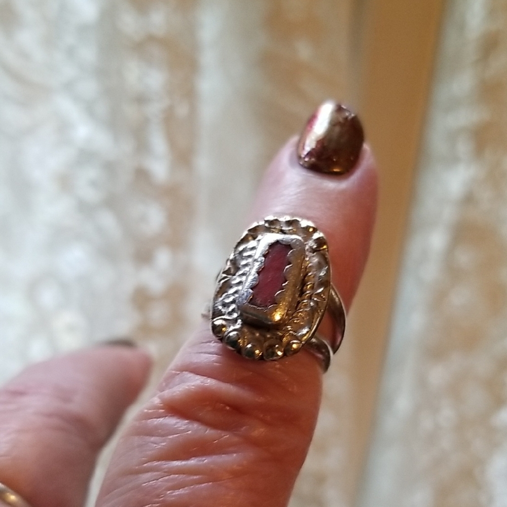 NE Sterling ring with Coral Stone
